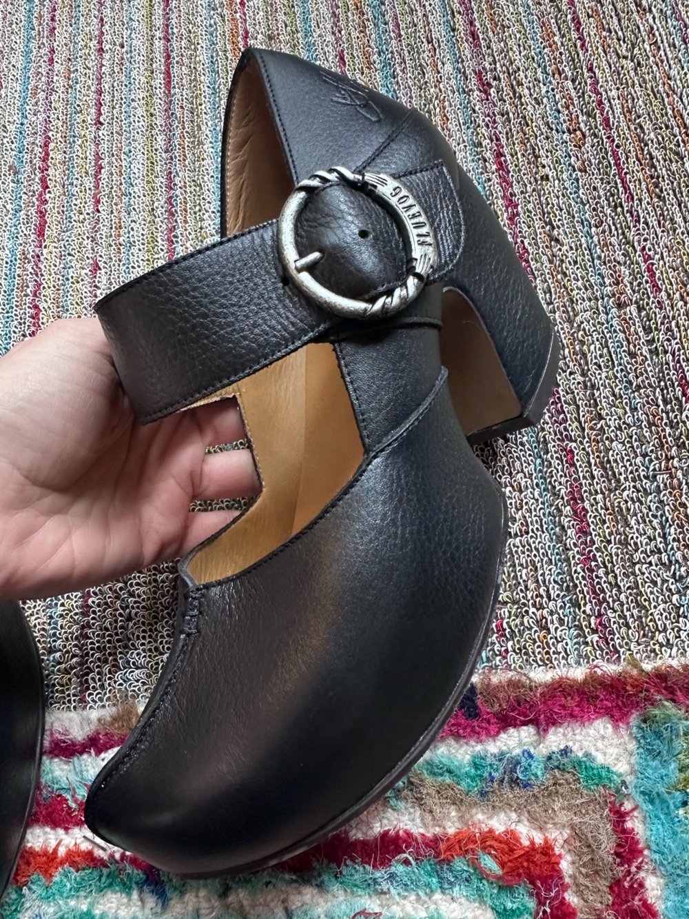 Fluevog NEW IN BOX Prepare Leader black pebbled leather platform MJ heel -10 - Picture 12 of 16